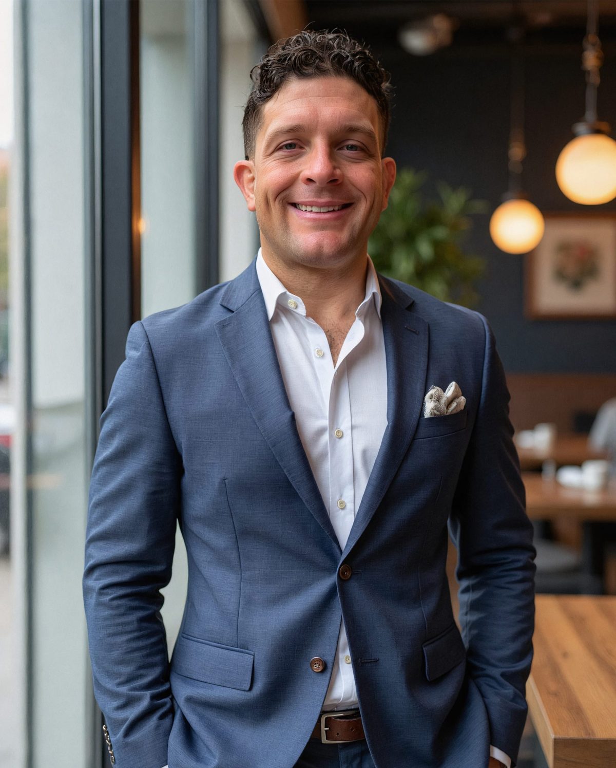 Chef Daniel Cote, smiling in a navy blazer